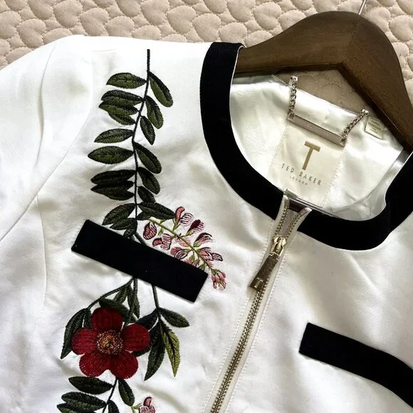 NWOT Ted Baker London Ruffle Cuff Embroidered Jacket Size 1 $395